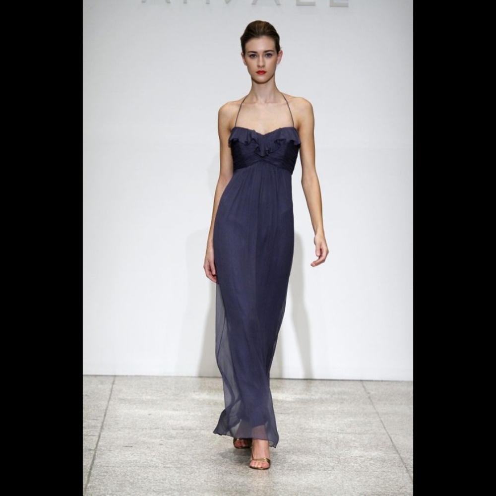 Amsale Crinkle Chiffon Halter Bridesmaid Dress